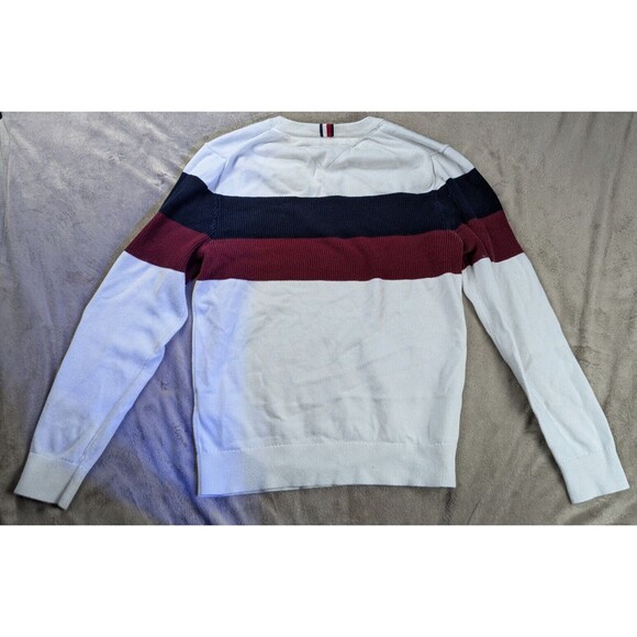 Tommy Hilfiger Sweater Women SZ S White Red Blue Striped Pullover Logo Crew Neck - Picture 4 of 10